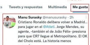 【龙八国际】记者称西蒙尼同意C罗加盟马竞，西蒙尼二儿子点赞相关报道