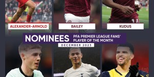 【龙八国际】PFA12月英超最佳球员候选：阿诺德、帕尔默、理查利森在列
