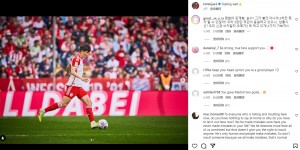 【龙八国际】球迷INS留言鼓励金玟哉：5000万韩国公民支持你！次回合赢回来