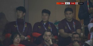 【龙八国际】想你啊！现场镜头给到看台的武磊、艾克森、鲍亚雄