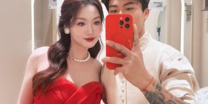 【龙八国际】郎才女貌🥰谢文能妻子身穿一袭红裙，为丈夫过24岁生日