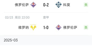 【龙八国际】冠军判官？佛罗伦萨未来3轮分别打意甲2/3/4，此前曾3-0第1名国米