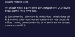 【龙八国际】R.I.P.🕯巴萨官方：因一线队队医去世，巴萨vs奥萨苏纳延期进行