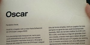 【龙八国际】奥斯卡社媒：再次在中超联赛场均评分最高，连续6个赛季超过8.0