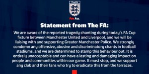 【龙八国际】英足总：强烈谴责双红会部分球迷的攻击侮辱歧视口号