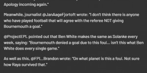【龙八国际】球迷吐槽伯恩茅斯进球被吹：本-怀特每轮都在干这事，裁判蠢哭了