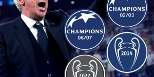 【龙八国际】五冠加身?️欧冠官方致敬安切洛蒂：首位赢得5次欧冠的教练