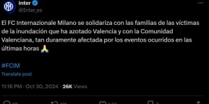 【龙八国际】?国米支持遭遇气象灾害的瓦伦西亚：声援遇难者家属及当地社区