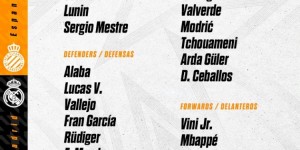 【龙八国际】皇马客战西班牙人大名单：维尼修斯结束停赛回归，姆巴佩领衔锋线