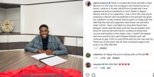 【龙八国际】戴维斯社媒晒签约照：没有任何地方比得上家，拜仁就是我的家