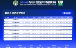 【龙八国际】中超第12轮裁判安排：马宁执法西海岸vs海港，杜健鑫出任VAR