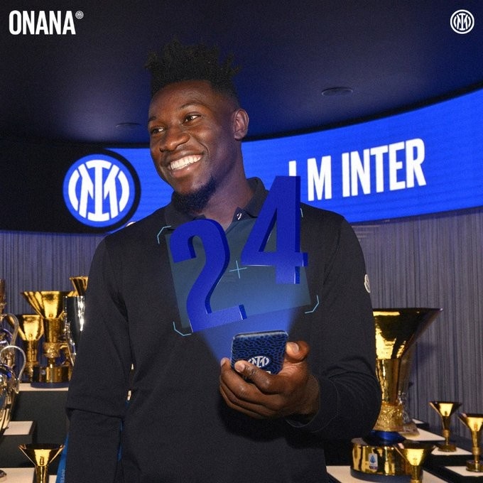 国米官方:门将奥纳纳将身披24号球衣