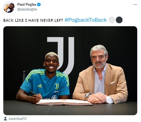 博格巴发文庆祝回归尤文:回来了!就好像从未离开过⚪⚫