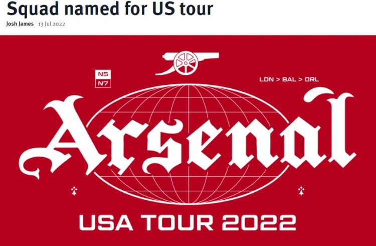 阿森纳官方公布季前赛美国行大名单:中场托马斯在列