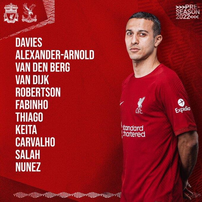 利物浦下半场首发:努涅斯、萨拉赫、范迪克、蒂亚戈登场