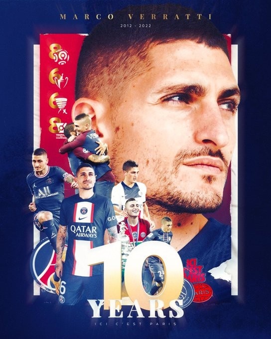 10年前的今天维拉蒂加盟巴黎,至今斩获28个冠军
