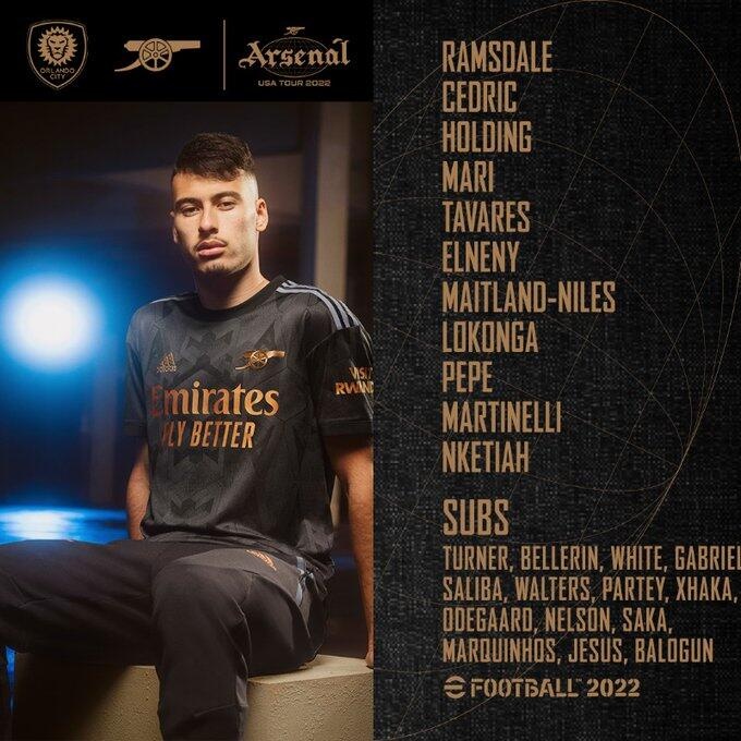 阿森纳vs奥兰多城首发:恩凯提亚、佩佩先发,热苏斯替补