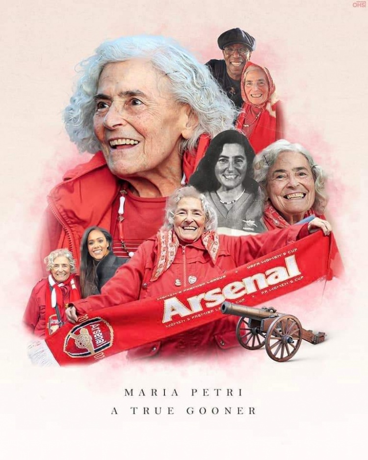 一生枪手!83岁枪迷玛利亚去世,阿森纳发文悼念:永远在我们心中