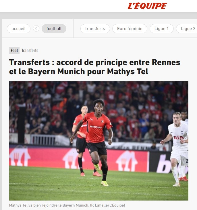 队报:拜仁3000万欧签雷恩17岁前锋特尔达协议 球员身价200万欧