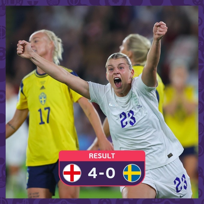 女足欧洲杯：英格兰4-0大胜瑞典进决赛，将与德国vs法国胜者争冠