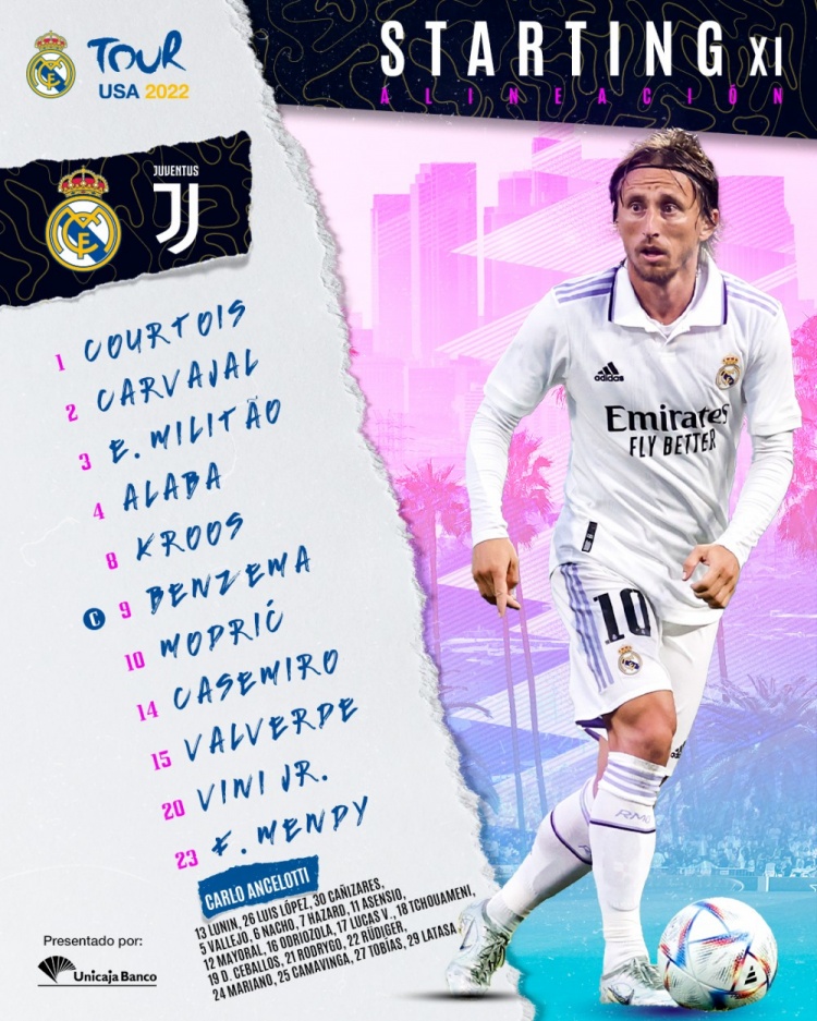 皇马率先公布对尤文首发:本泽马、维尼修斯、魔笛出战