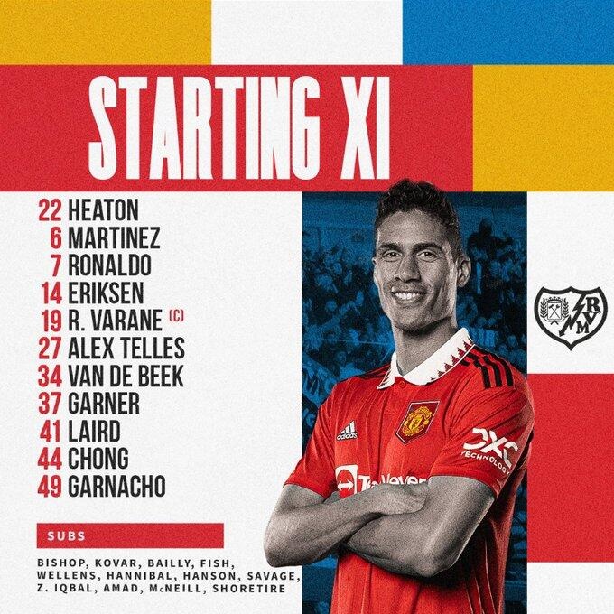 曼联vs巴列卡诺首发出炉：C罗赛季首秀，利桑德罗、埃里克森在列