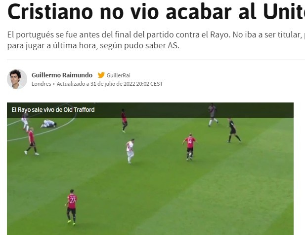 阿斯报:本来C罗不是首发,但球员最后时刻向曼联提出登场要求