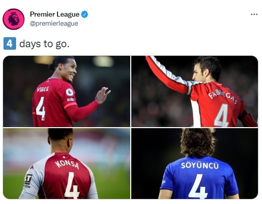 今日份搓手手?英超官推发球衣版倒计时:还有4️⃣天!