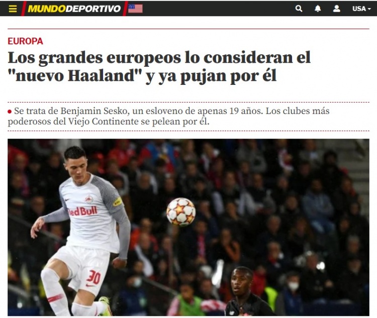 世体:皇萨竞曼联红军蓝军都在关注塞斯科 萨尔茨堡标价6500万欧