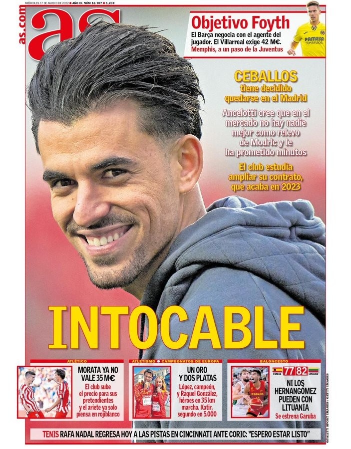 阿斯:塞巴略斯决定留队,皇马正研究向他提供续约合同