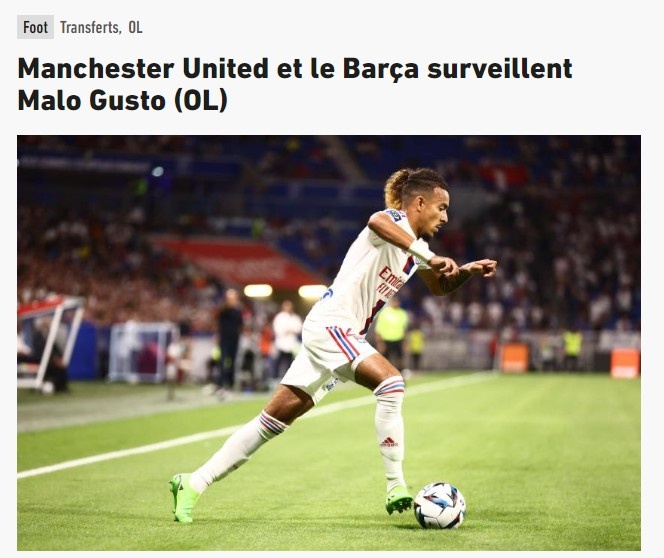 队报:曼联、巴萨有意里昂19岁后卫古斯托,尝试压哨引进球员