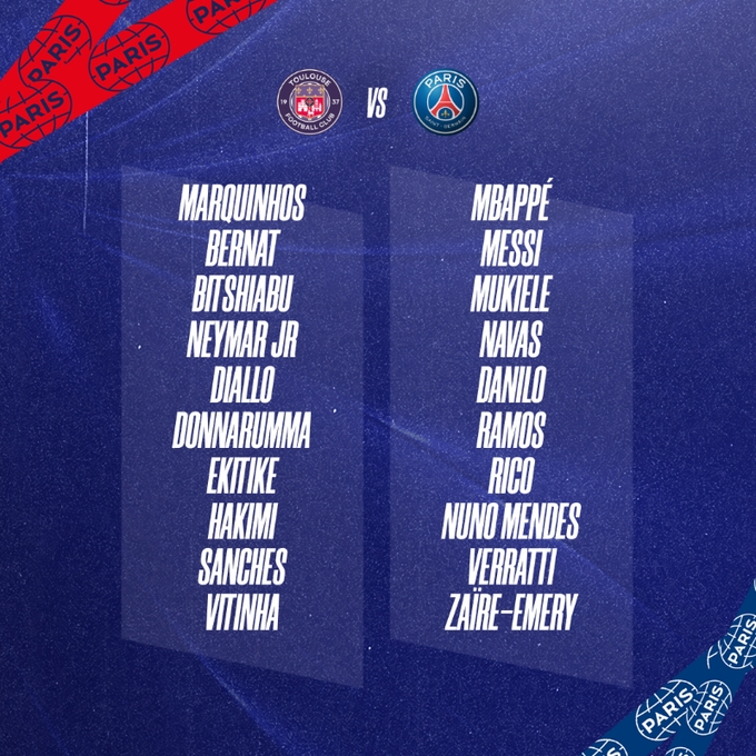 巴黎客战图卢兹大名单:MNM三叉戟领衔,金彭贝伤缺