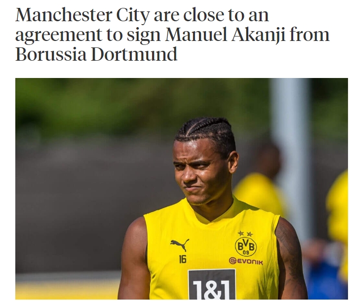 暗度陈仓!TA:曼城接近签下多特中卫阿坎吉,转会费1750万欧