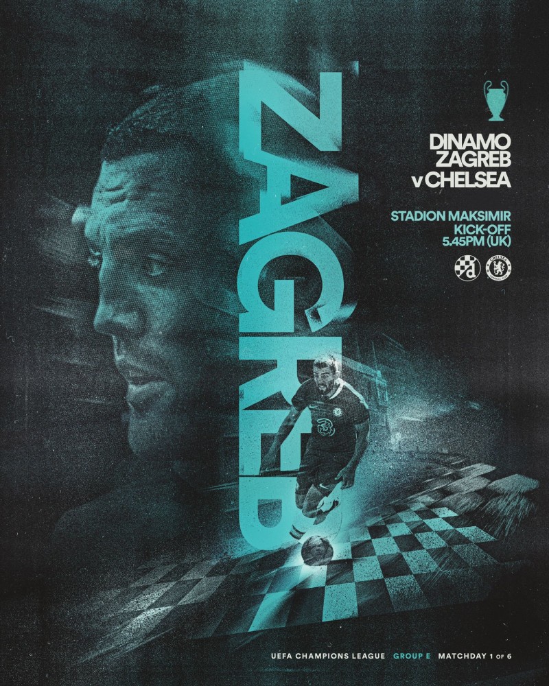 切尔西晒战萨格勒布迪纳摩海报:欧冠赛事战火重燃!