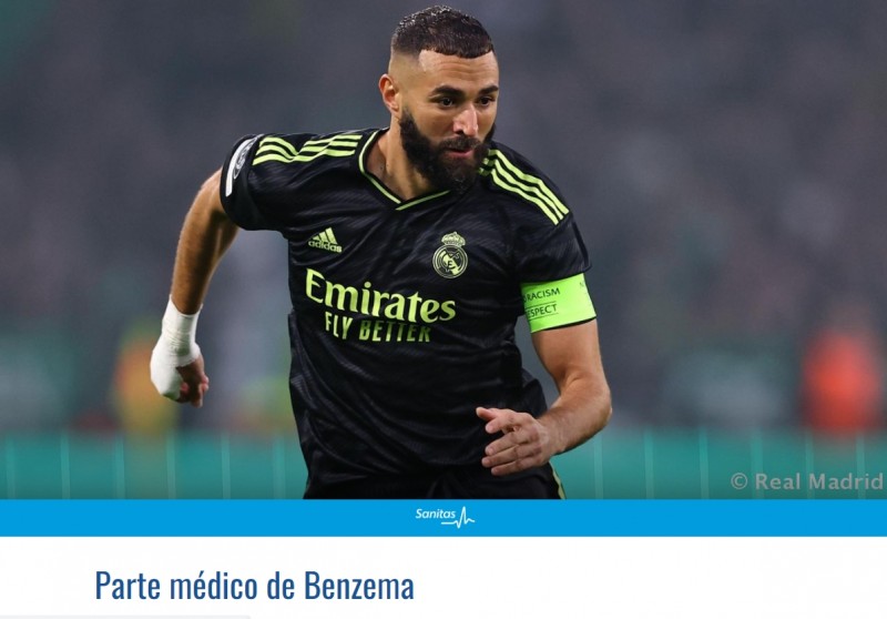 皇马官方:本泽马右大腿半腱肌和股四头肌超负荷,预计伤缺7-10天