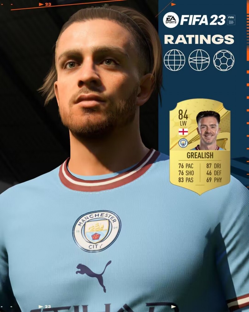 官方:FIFA23格拉利什、弗拉霍维奇、菲利克斯等五人能力值均为84