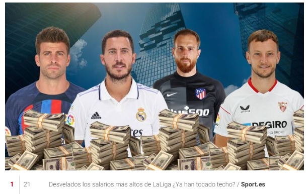 每体统计西甲球员年薪:皮克5200万欧第一,前三均来自巴萨