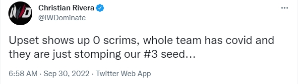 推特热议EG落败:FNC全员新冠没打训练赛都能吊打北美