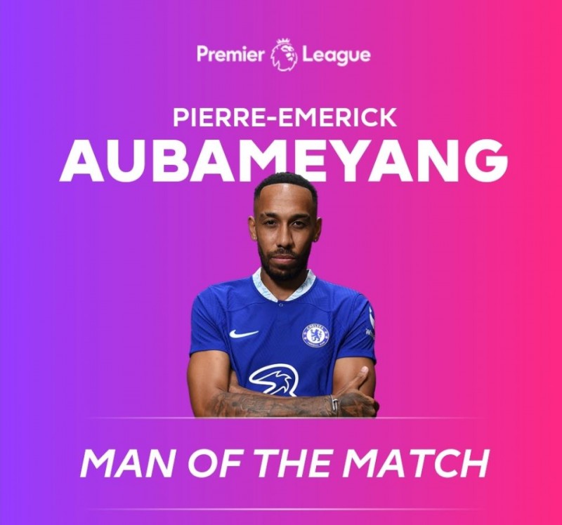 打进蓝军首球,英超官方:奥巴梅扬当选切尔西vs水晶宫全场最佳