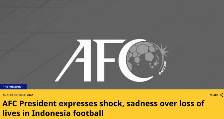 足球赛骚乱已致153人死亡,亚足联主席:对这一悲剧深感震惊