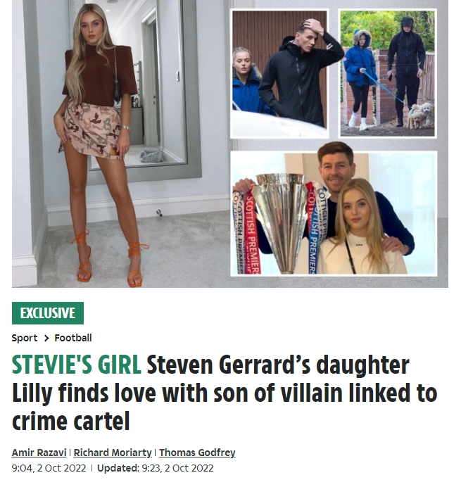 ?太阳报:杰拉德18岁大女儿莉莉恋情曝光,杰拉德已与亲家见面