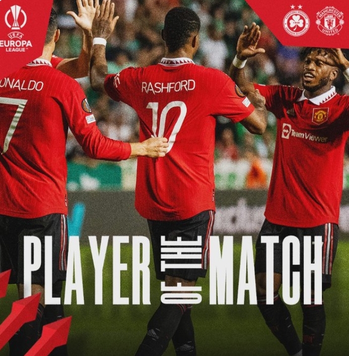 替补登场2射1传,曼联官方:拉什福德当选本场队内最佳球员