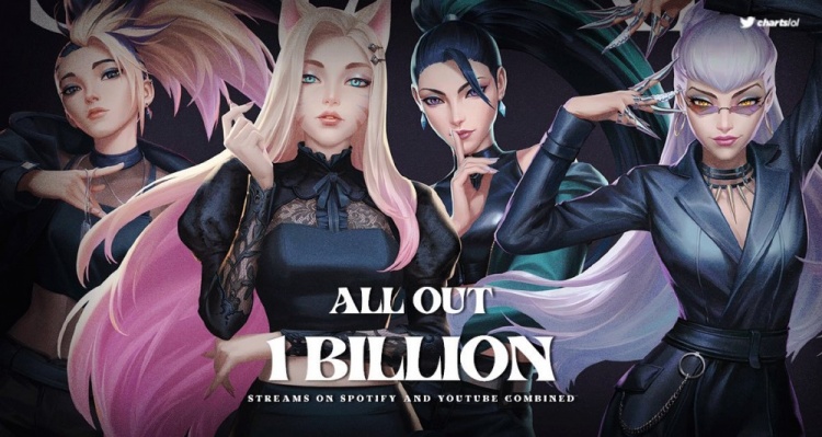 K/DA的首张EP “ALL OUT”在YT和Spotify上的播放量超过10亿