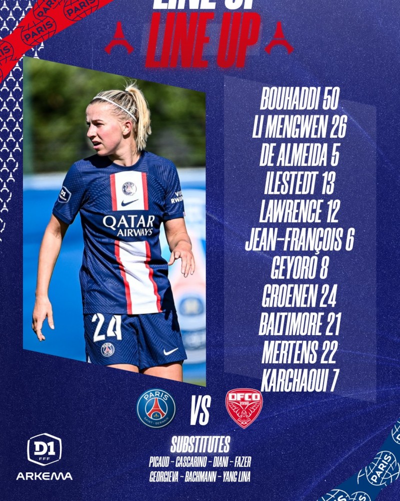 巴黎女足vs第戎首发:李梦雯连场先发!杨莉娜替补待命