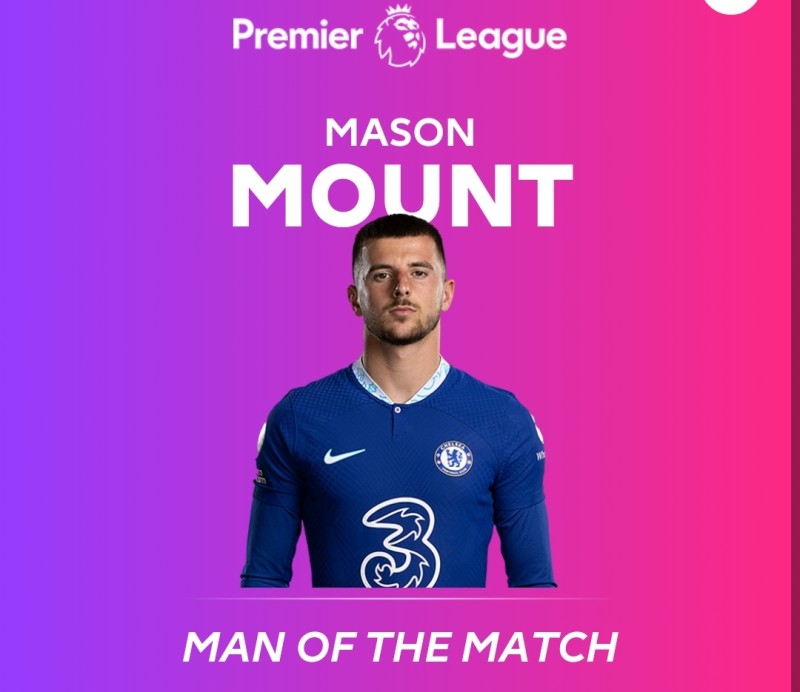 梅开二度,英超官方:芒特当选切尔西vs维拉全场最佳