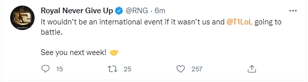 RNG官推：如果不是我们打T1，这届S12就不算是国际赛事了