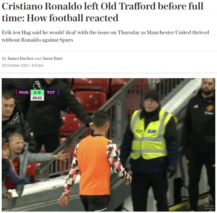 曼联跟队确认:C罗公开无视滕哈赫指示,提前离开老特拉福德