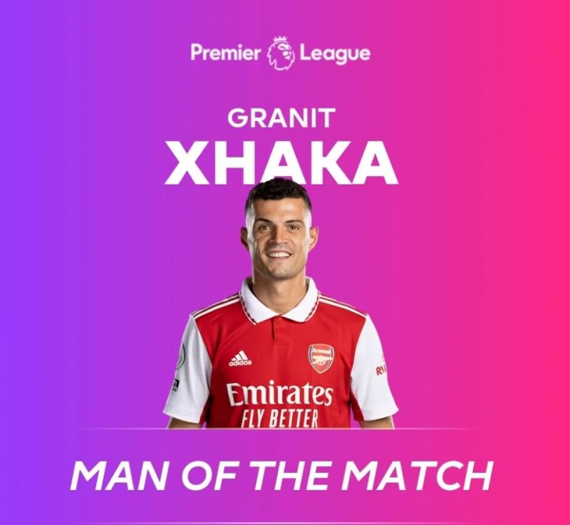 1粒进球+3次关键传球,英超官方:扎卡当选本场比赛最佳球员