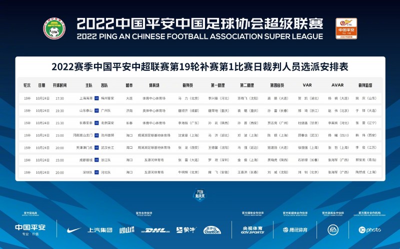 今日中超裁判安排:唐顺齐执法山东VS广州 张雷执法成都VS浙江