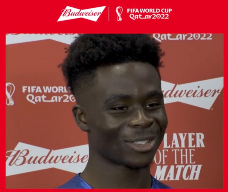 萨卡谈获得全场最佳:我得把这个奖给贝林厄姆,他太棒了